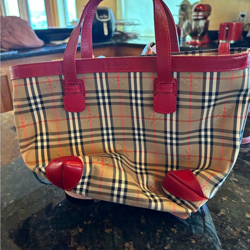 Burberry Red and Tan Plaid Tote Bag - Picture 3 of 3